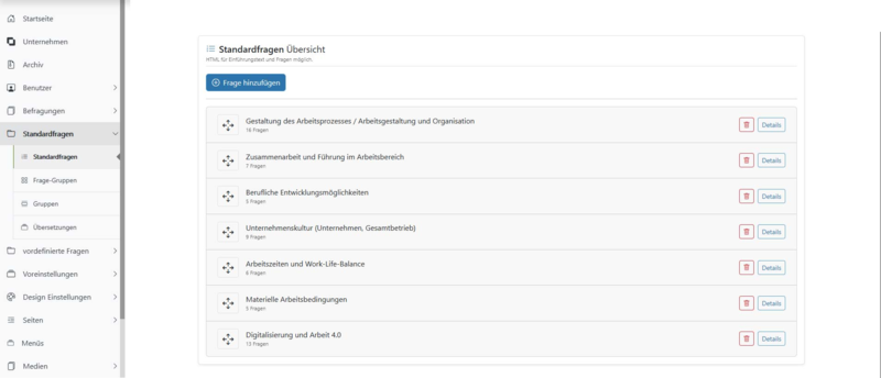  Standardfragen verwalten