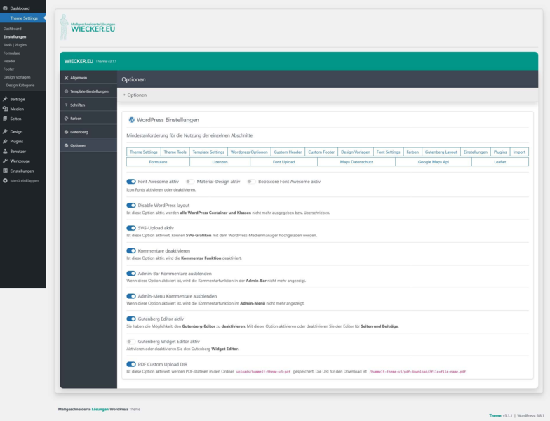  Globale Theme-Optionen & Entwickler-Tools