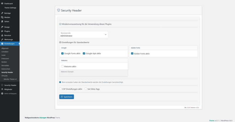  Voreinstellungen im WordPress-Plugin